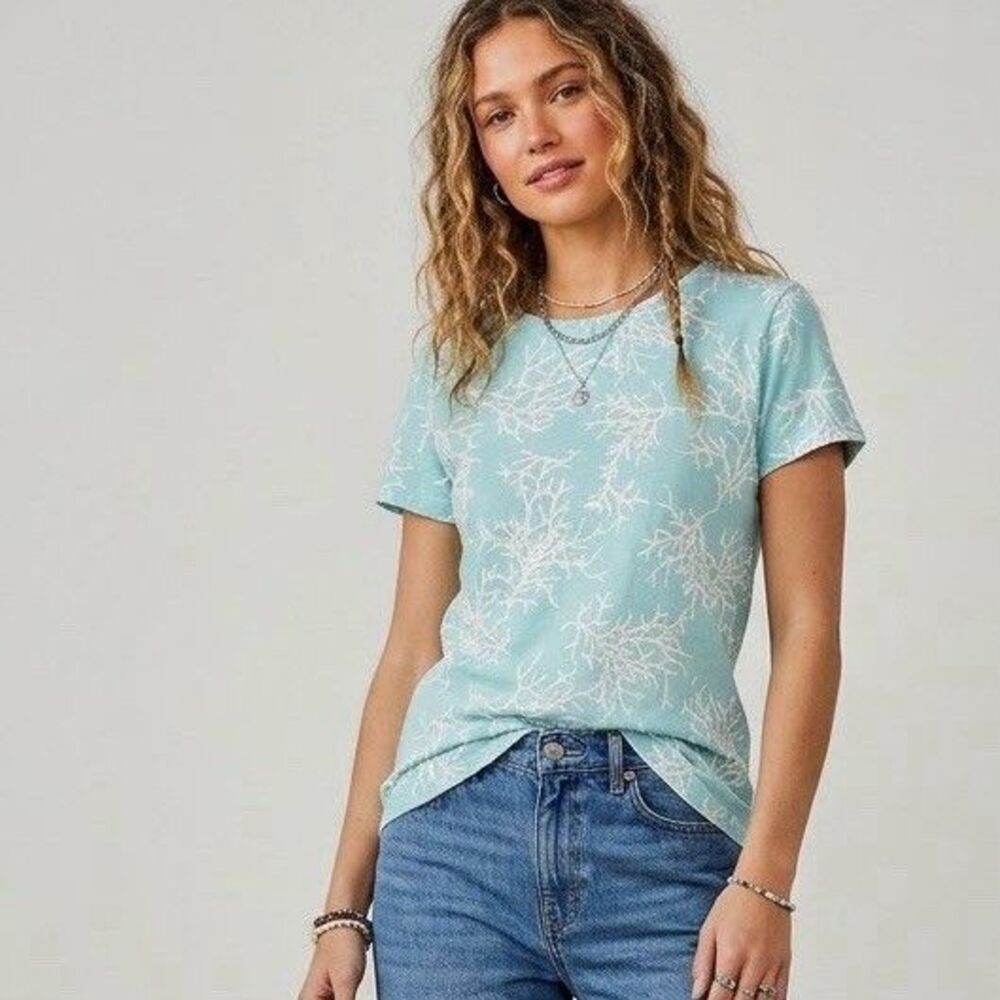 Croft & Barrow Women XS Blouse Top Light Blue Coral Short Sleeve Top Coastal NWT